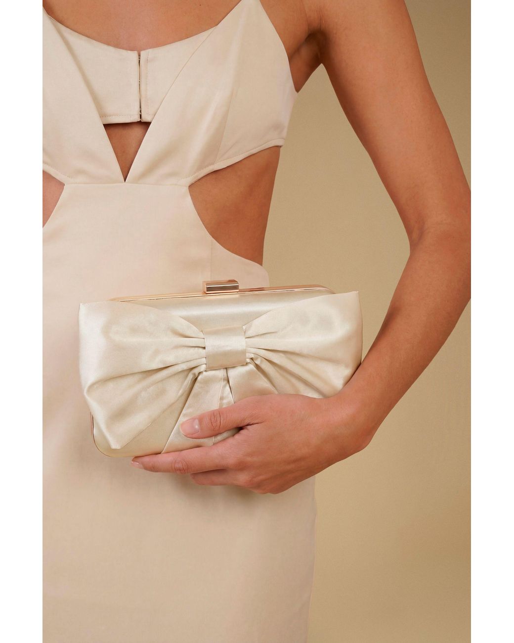 Oasis Brown Azalea Satin Bow Detail Clutch Bag