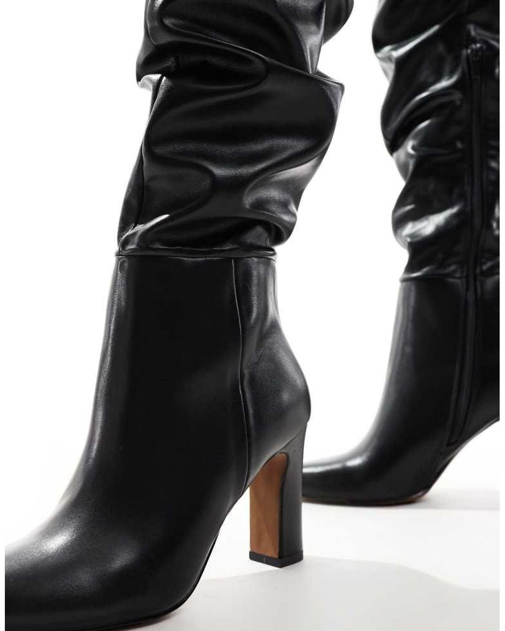 ASOS Black Kaia Block Heeled Ruched Over The Knee Boots