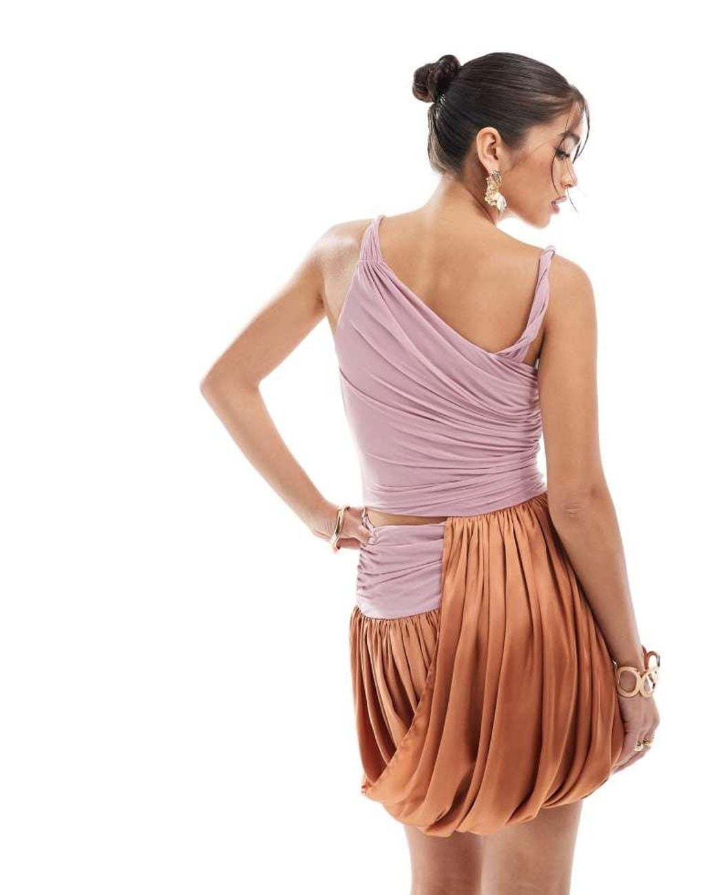 ASOS Pink Colour Block Mini Dress With Satin Drape Skirt