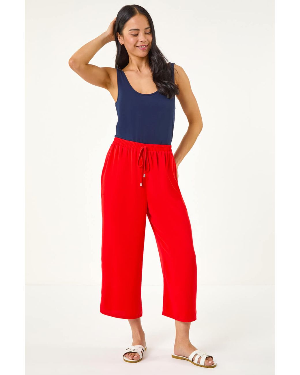 Roman Red Petite Elasticated Waist Cropped Trousers