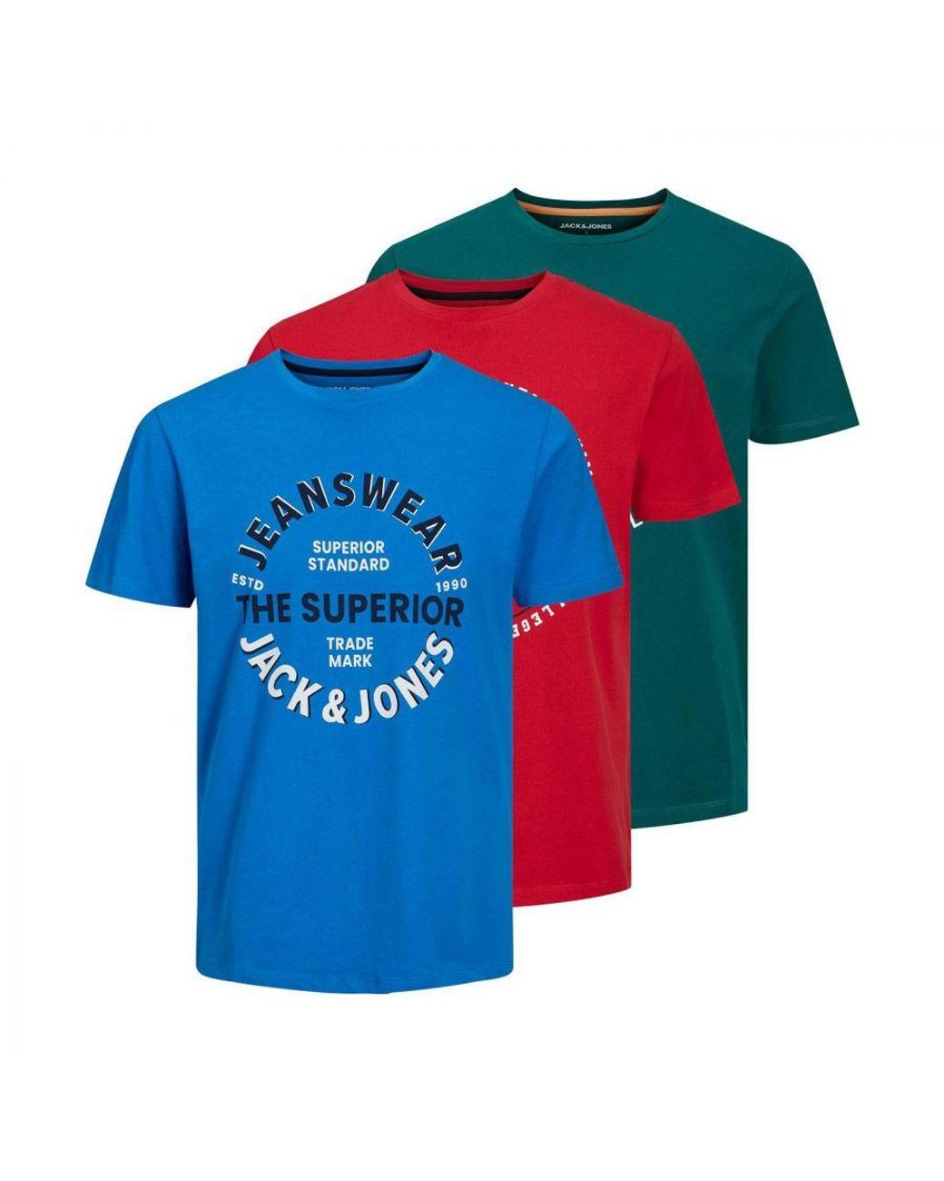 Jack & Jones Casual T-shirts O-neck Short Sleeve 3 Multi Pack Cotton in  Blue for Men | Lyst UK