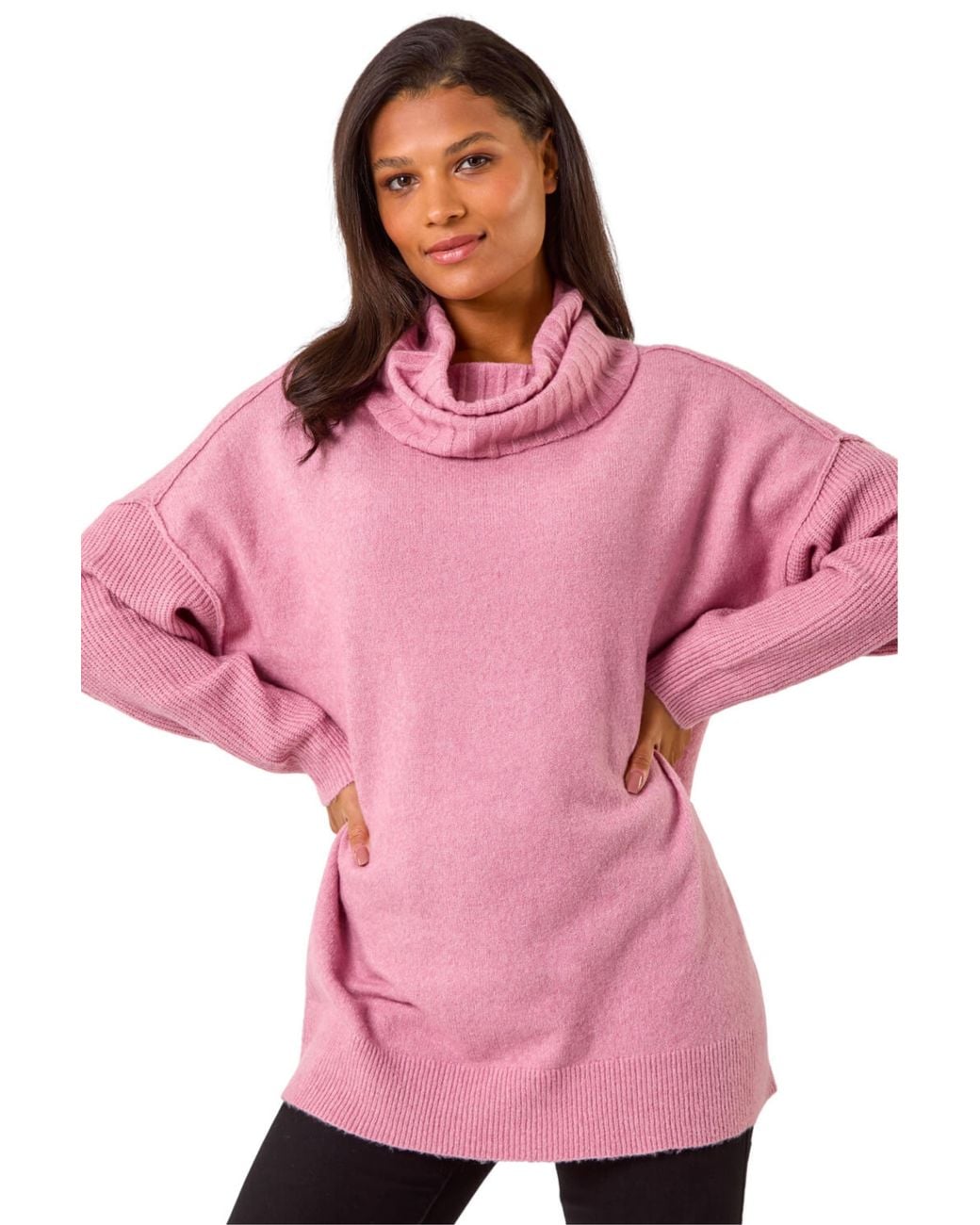 Roman Pink Relaxed Roll Neck Jumper