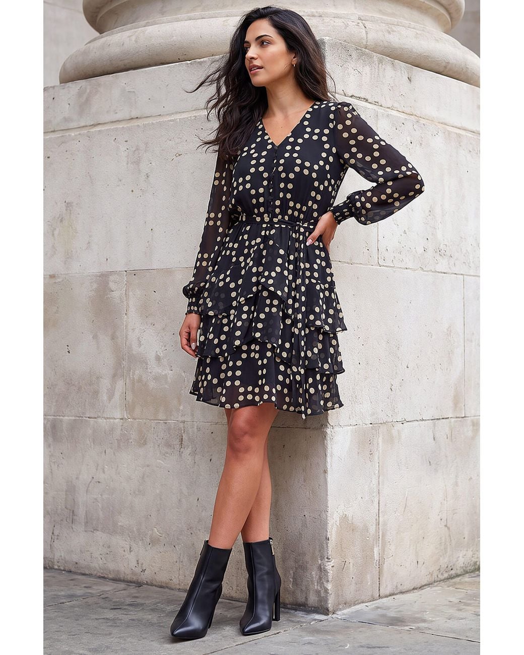 D.u.s.k Black Spot Print Tie Waist Dress