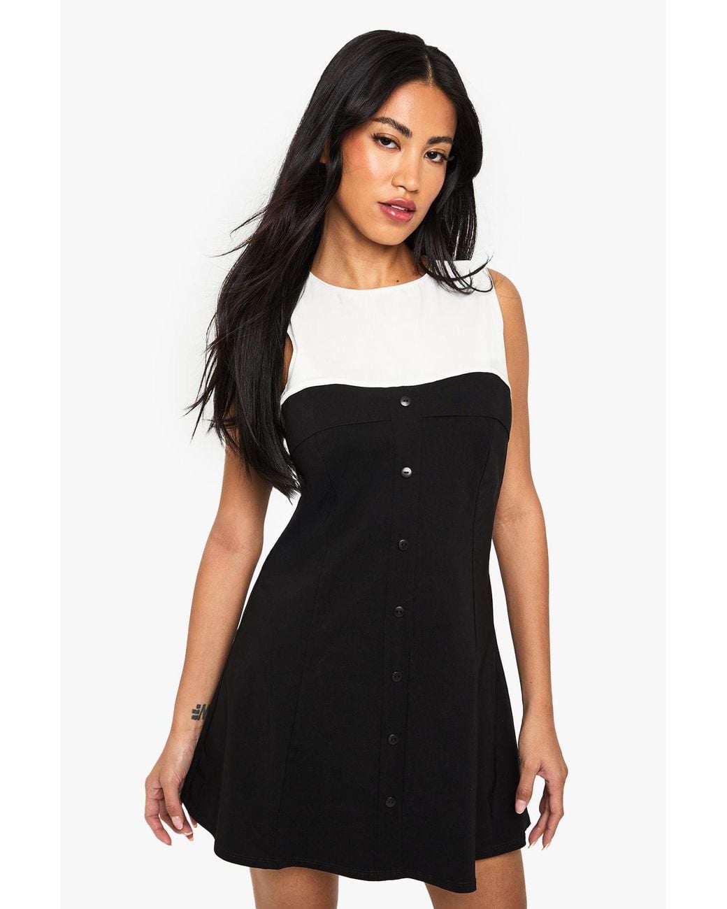 Boohoo Black Tailored Mono Button Down Mini Dress