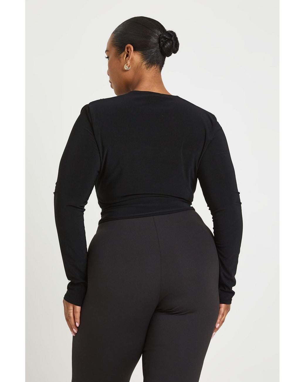 Boohoo Black Plus Deep Plunge Long Sleeve Top