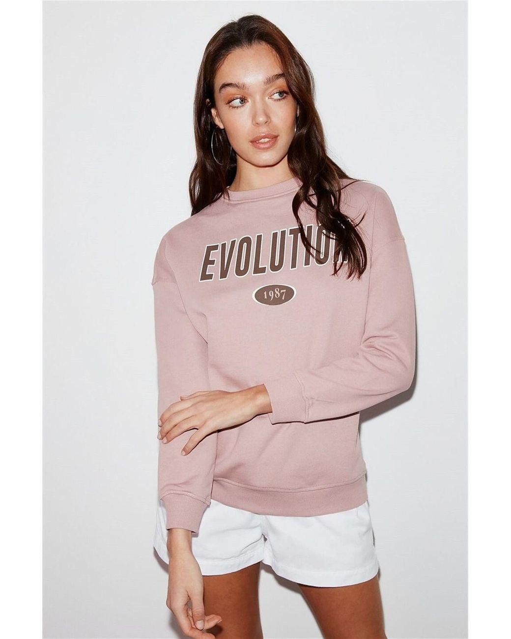 Grimelange Pink Oversized Printed Crew Neck Sweatshirt