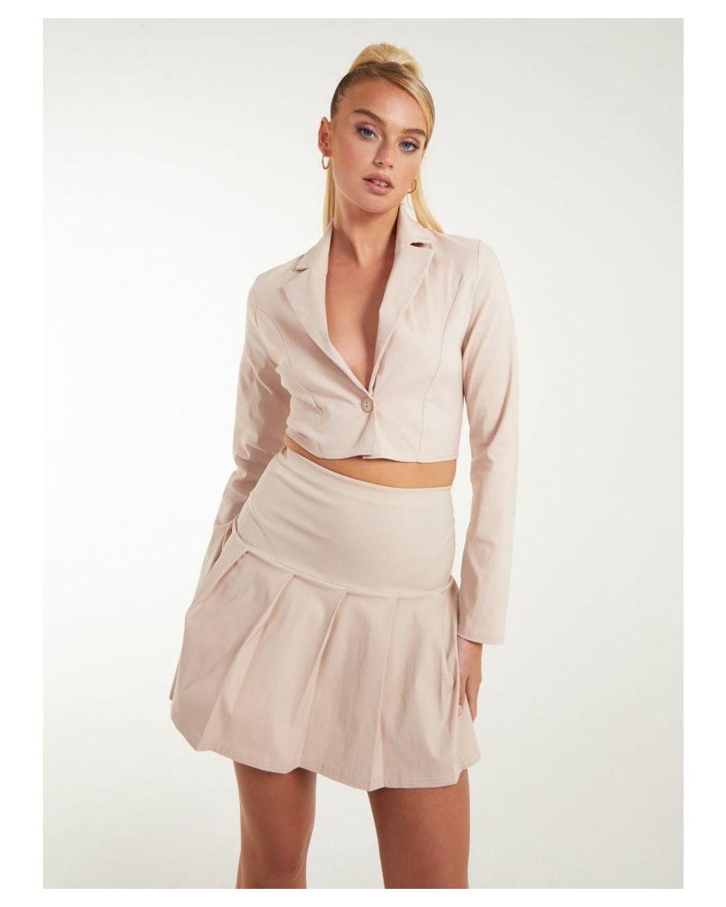 Pink Vanilla Natural Bengaline Cropped Blazer