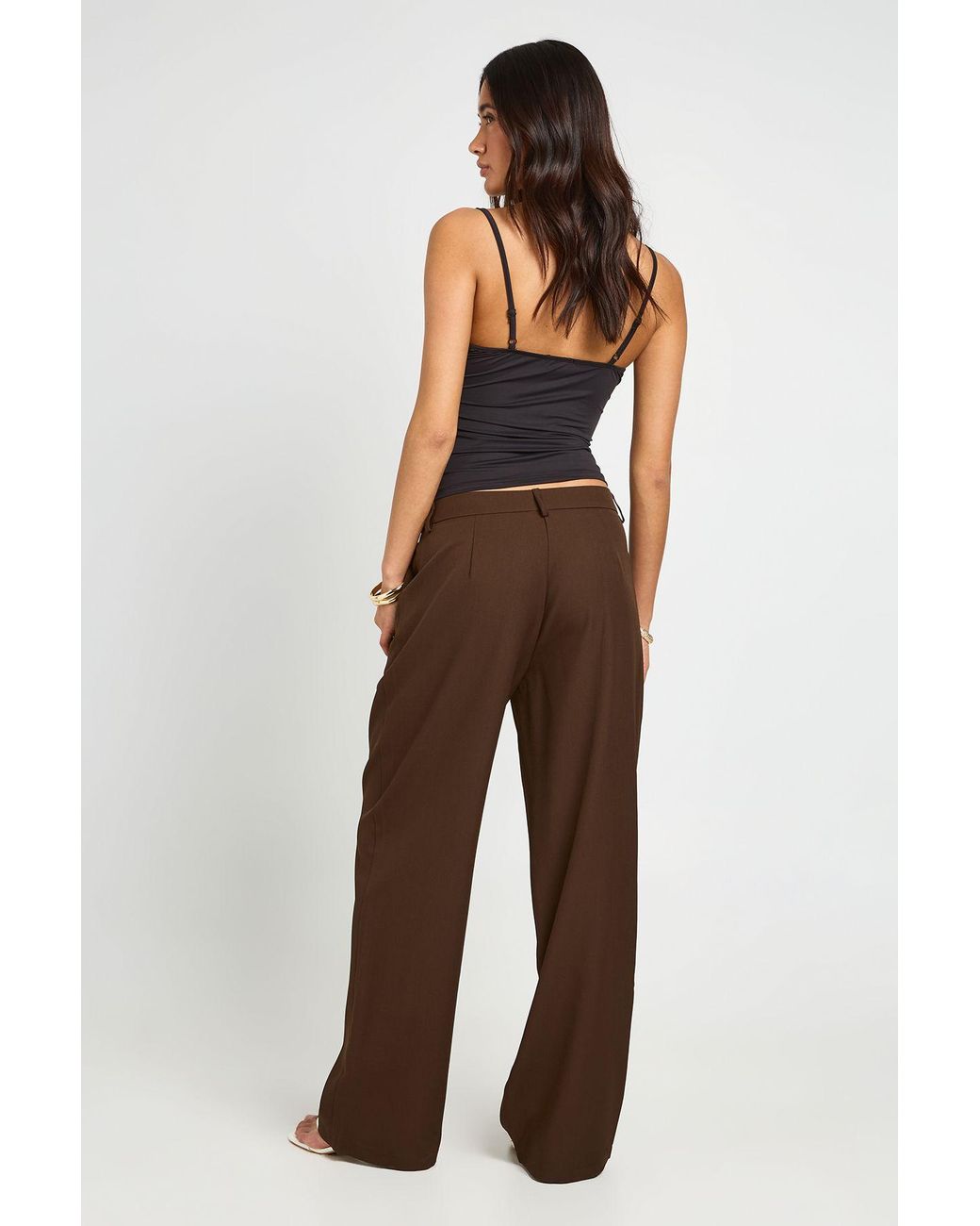 Boohoo Brown Straight Leg Tailored Trousers