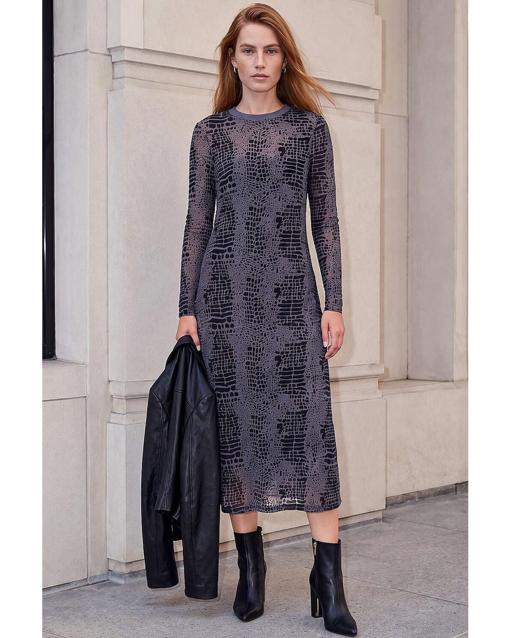 Roman Blue Animal Print Mesh Dress