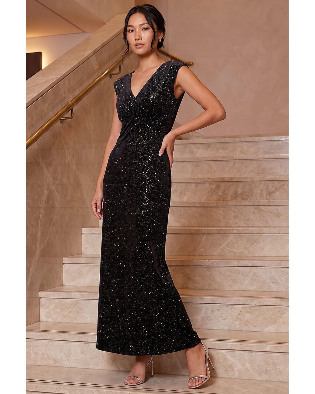 Roman Brown Shimmer Velvet Maxi Dress