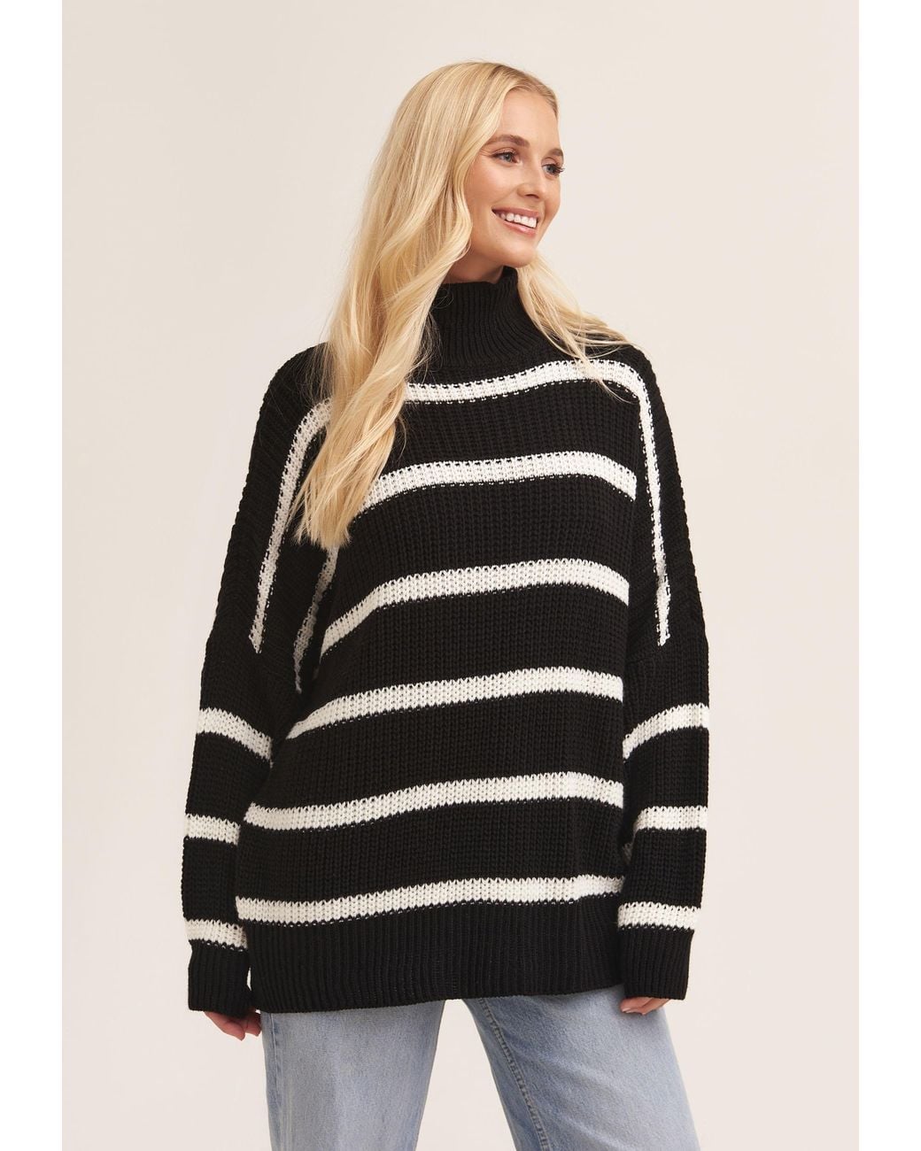 Gini London Black Chunky Knit High Neck Jumper