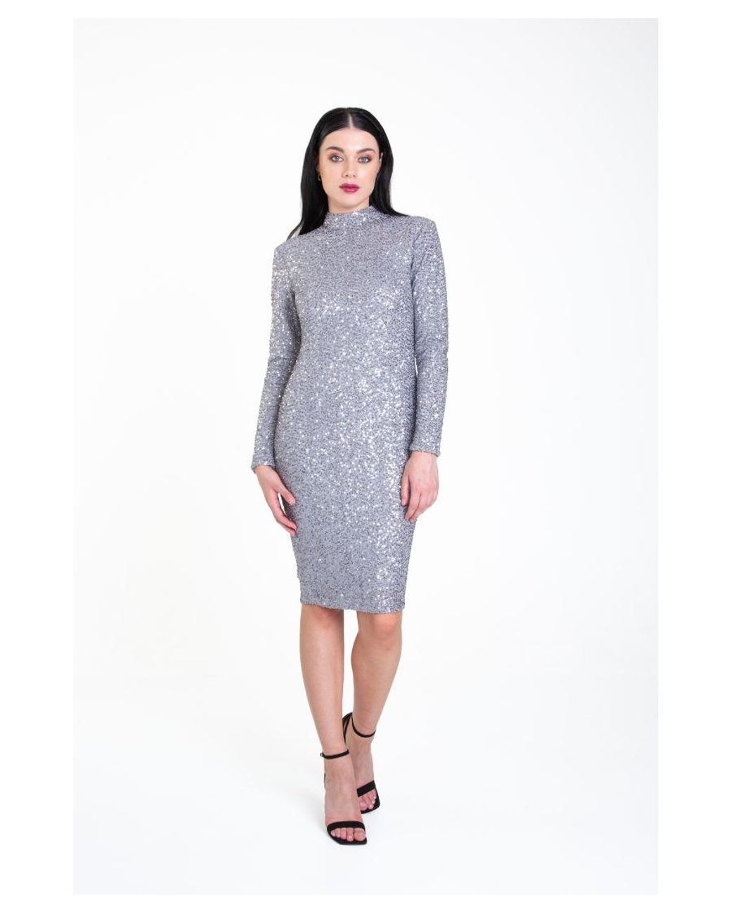 Gini London Blue Sequin High Neck Bodycon Dress