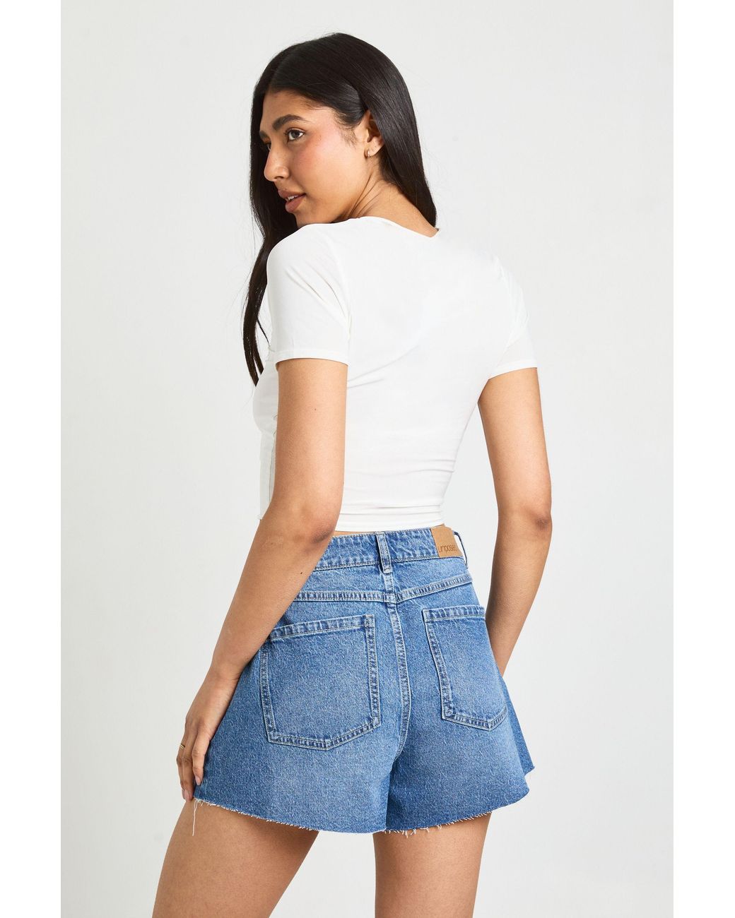 Boohoo Blue Tall Slinky Basic Short Sleeve Crop Top