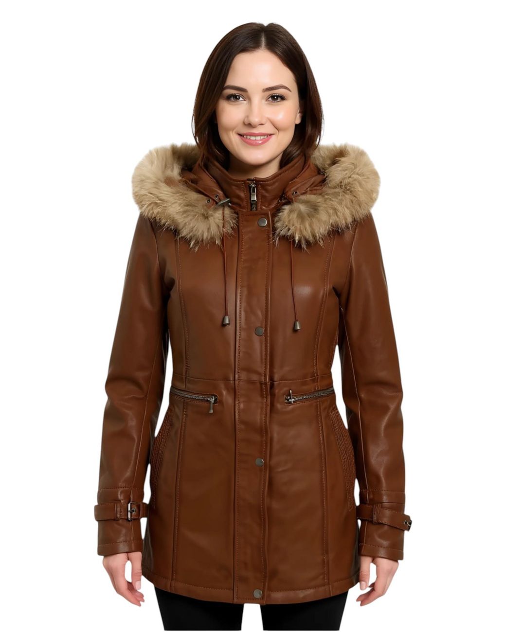 Infinity Leather Brown Hooded Parka Jacket-Charleville Lamb Leather