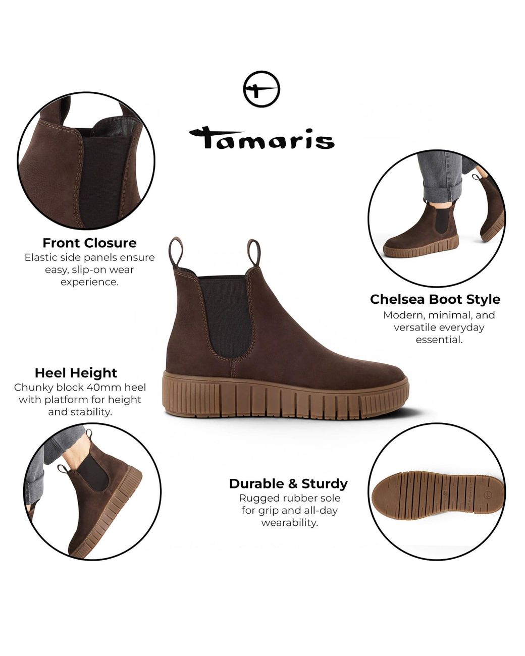Tamaris Brown Leather Chelsea Ankle Boots