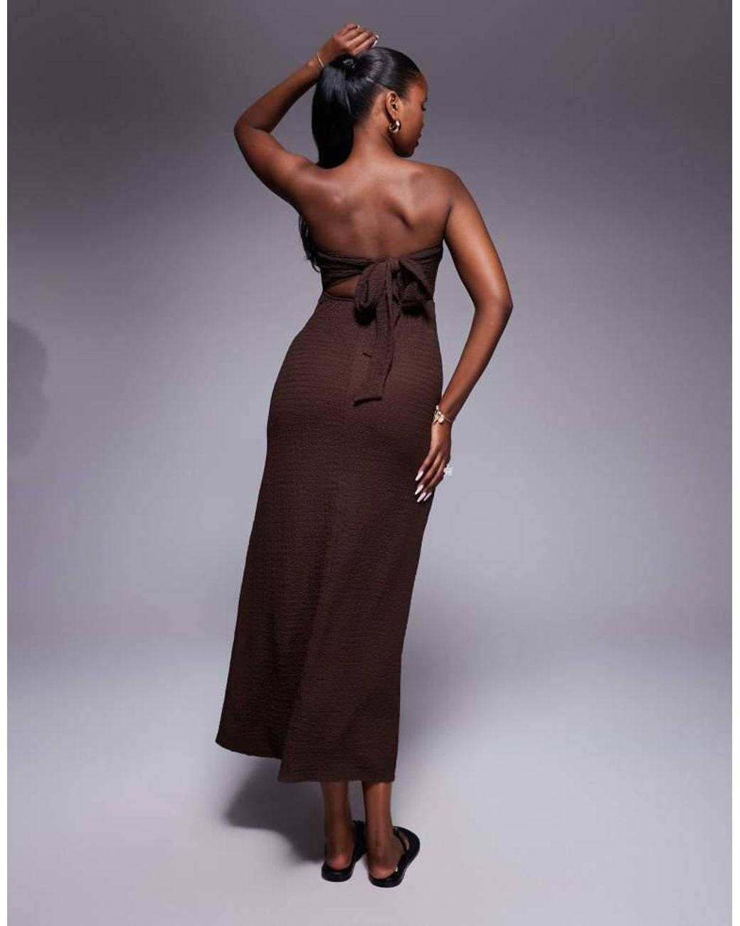 ASOS Purple Textured Bandeau Tie Back Midi Dress