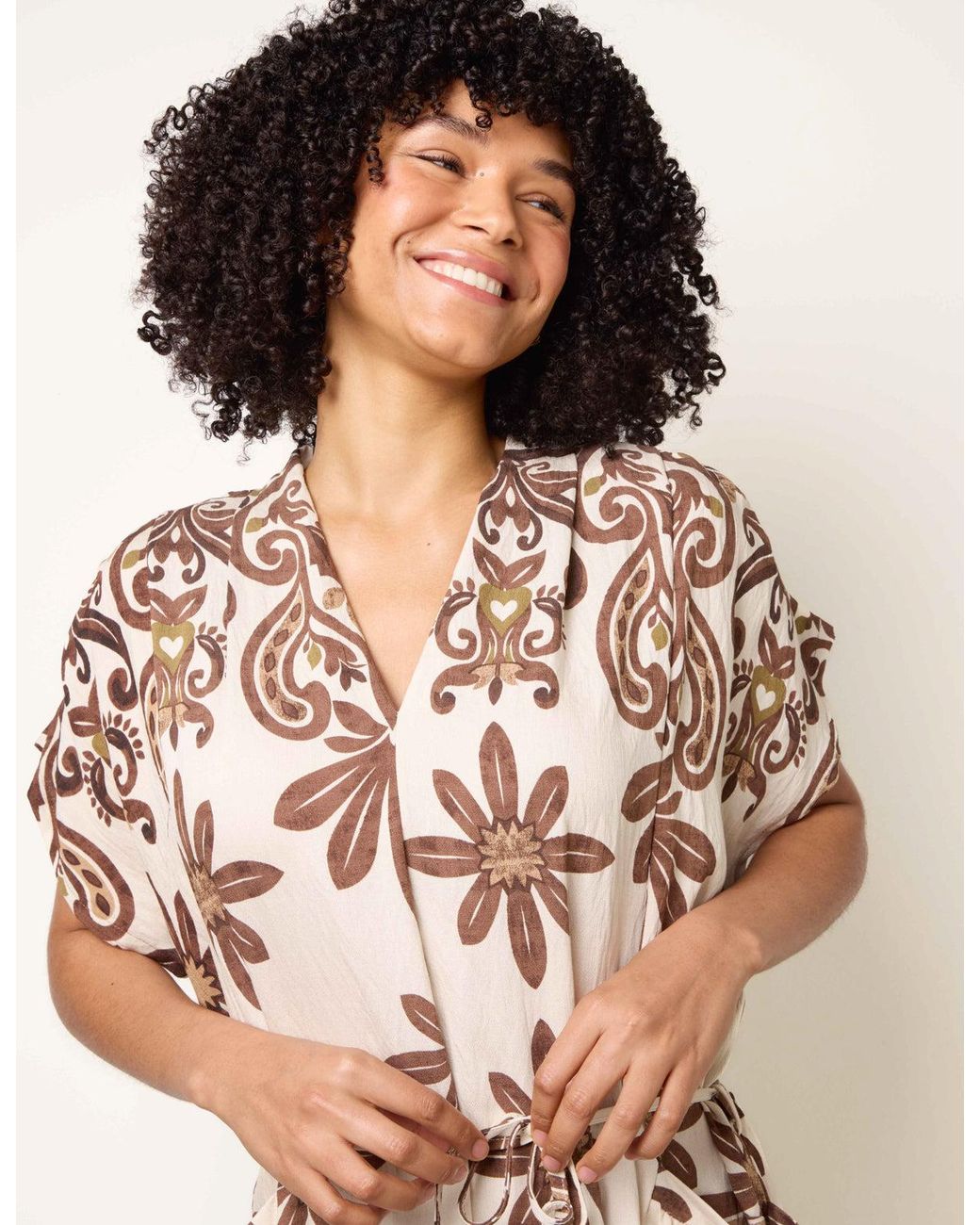 Blue Vanilla Natural Dress With Bold Floral Print