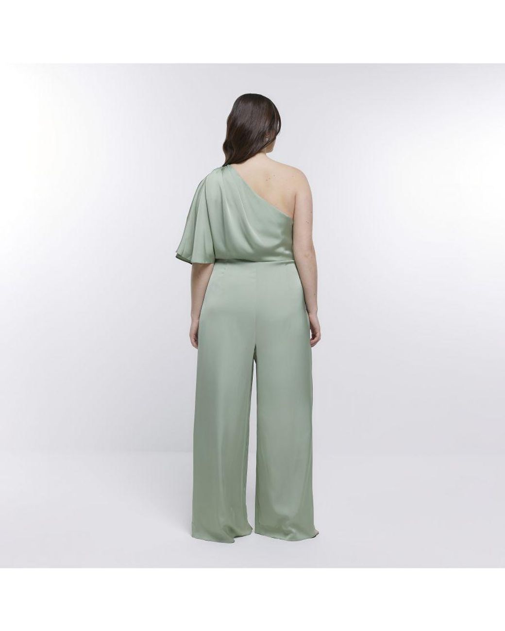 River Island Green Jumpsuit Bridesmaid Drape Shoulder