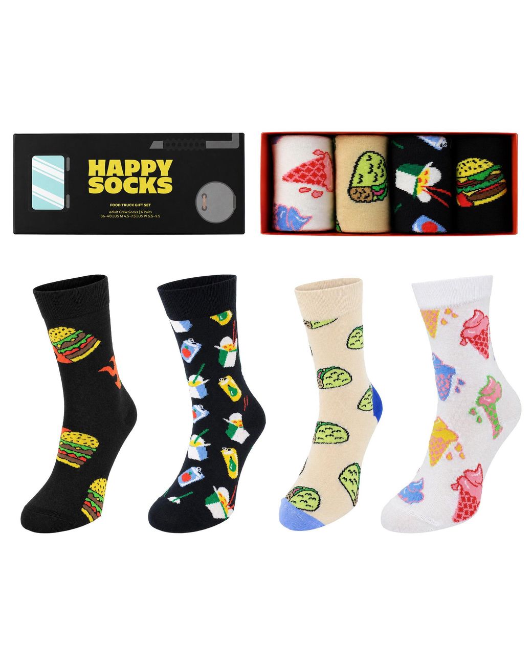 Happy Socks White 4-Pack Food And Truck Gift Set Cotton for men