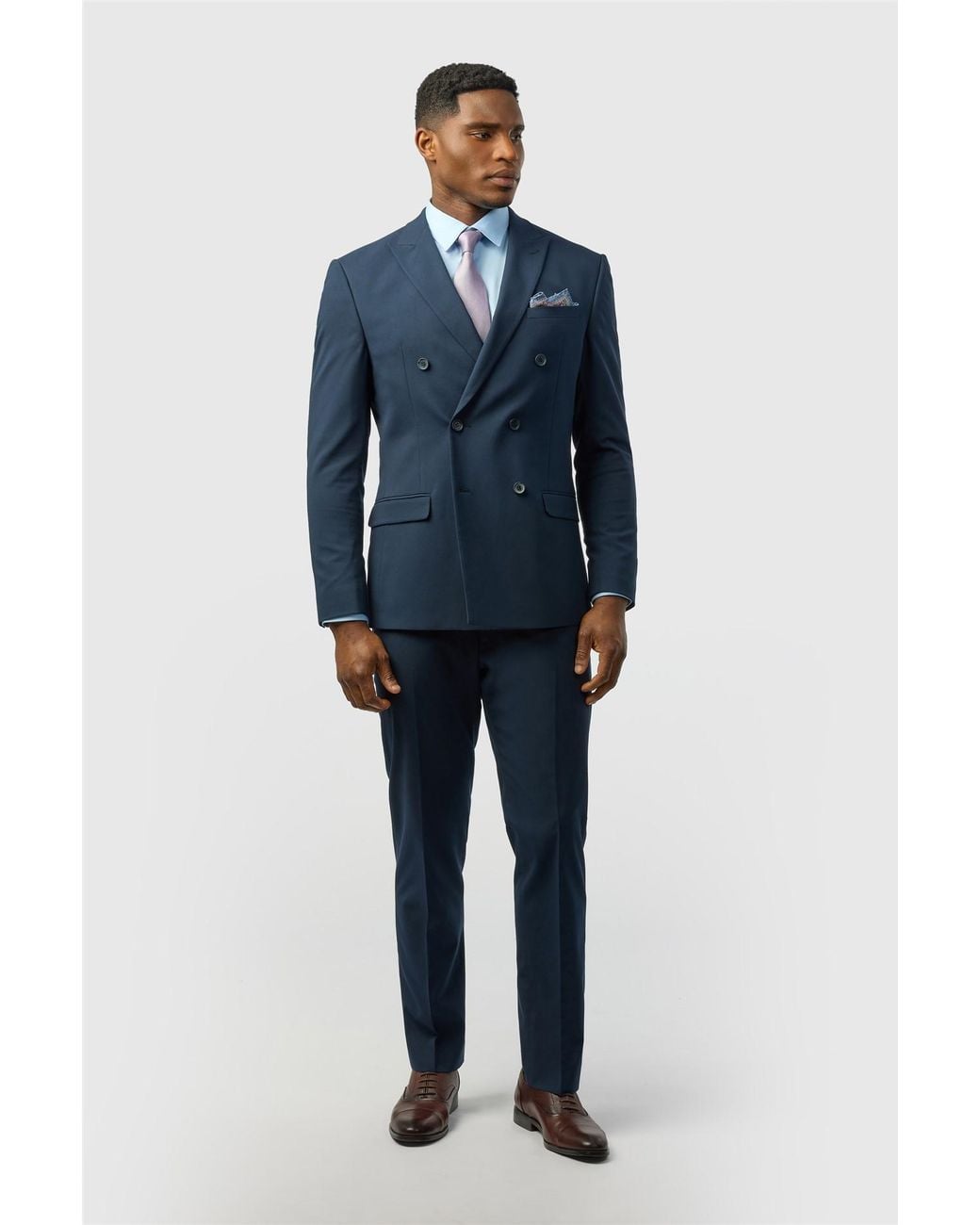Limehaus Blue Double Breasted Six Button Slim Fit Suit Jacket for men