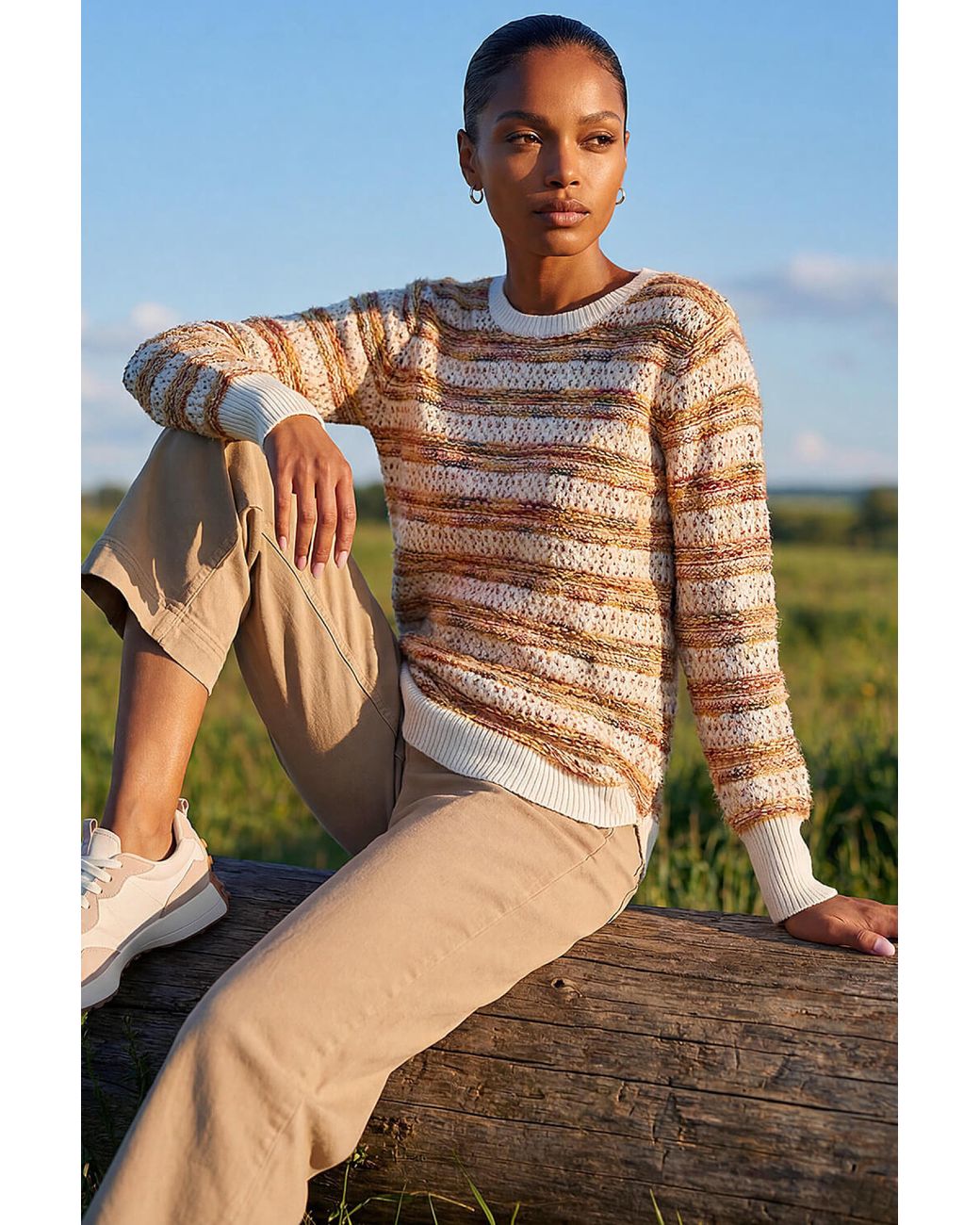 Roman Blue Space Dye Stripe Knit Jumper