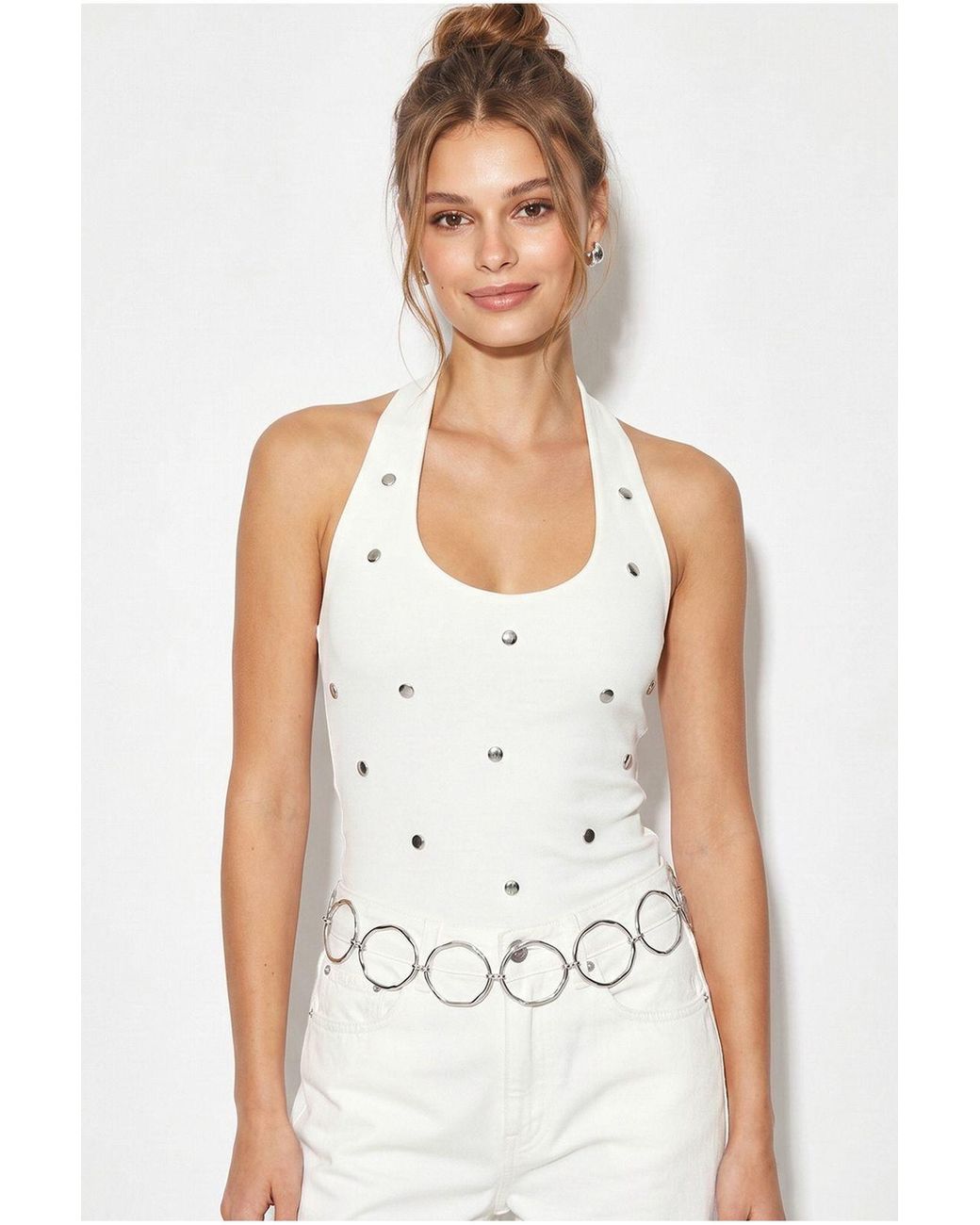 Bianco Lucci White Cotton Blend Blouse