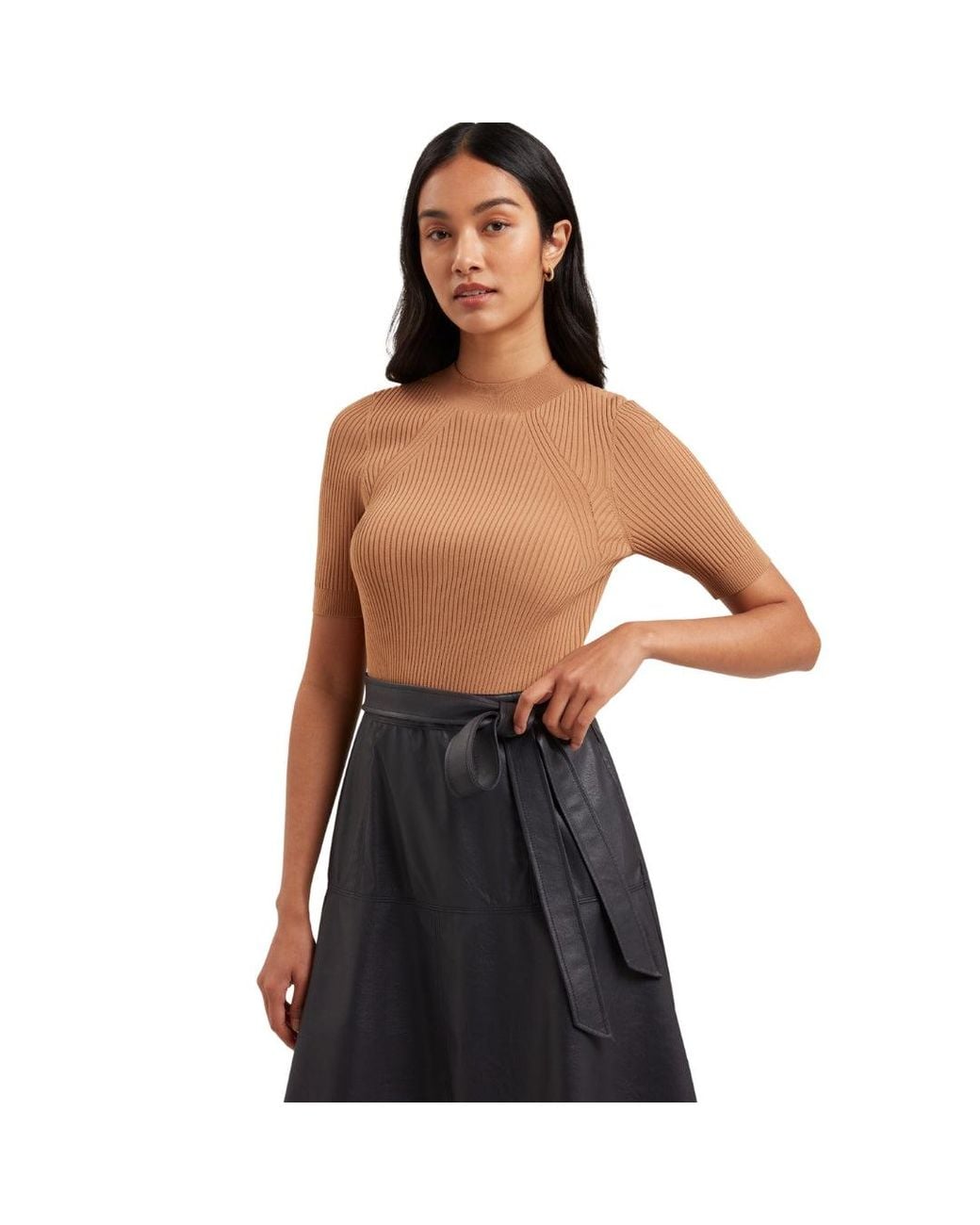 Ted Baker Black Olivia Knit Bodice Faux Leather Skirt Dress
