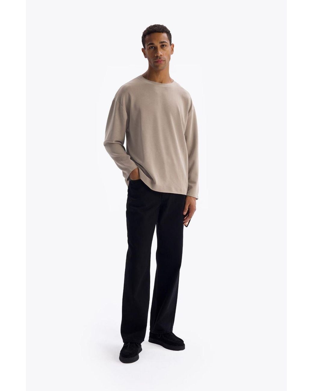 Giesto White Relaxed Fit Long Sleeve Crew Neck T-Shirt for men