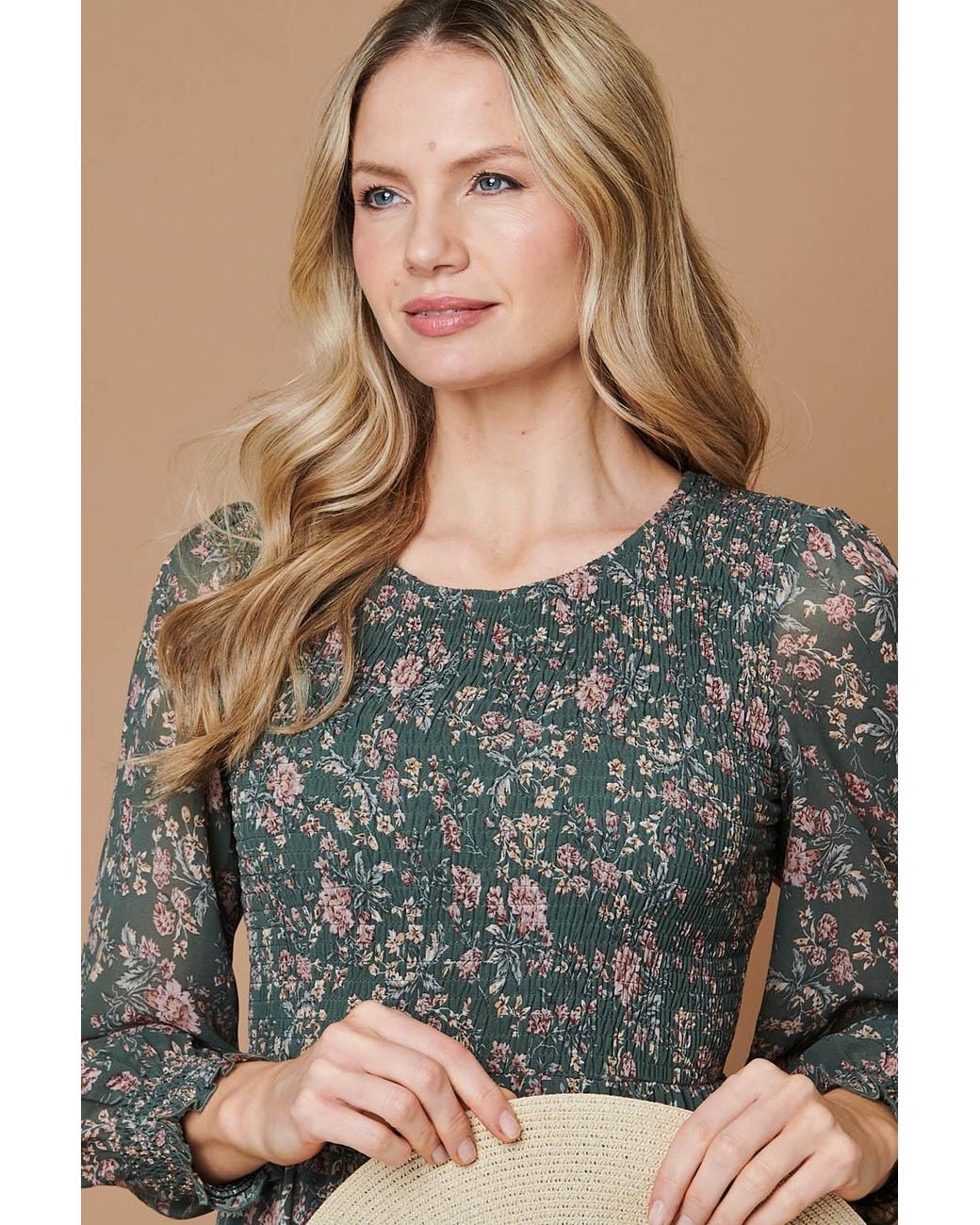 Izabel London Green Patchwork Print Long Sleeve Shirt