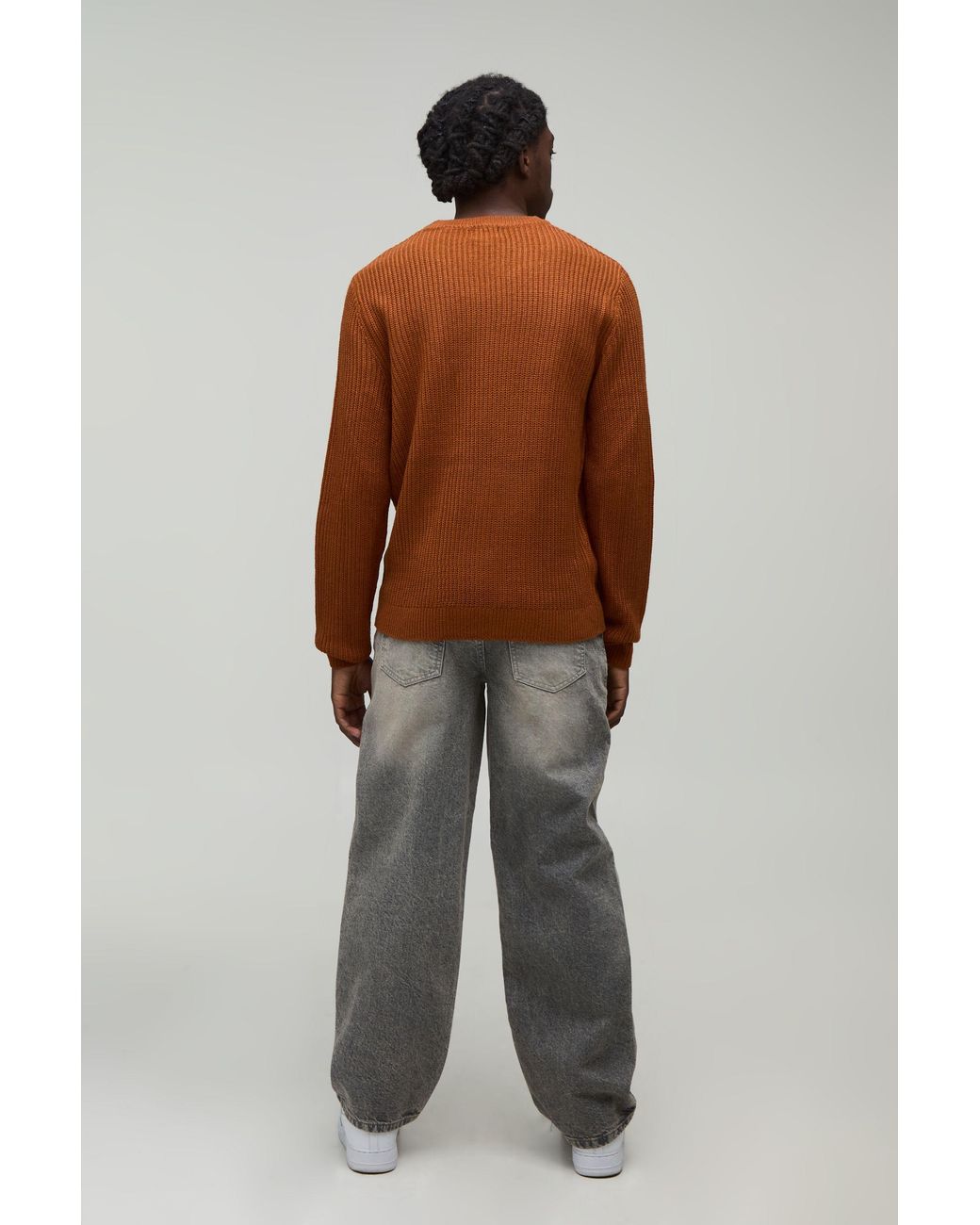 BoohooMAN Brown Regular Fit Ribbed Knitted Jumper for men
