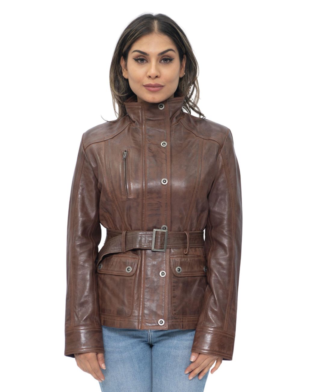 Infinity Leather Military Style Biker Jacket Phoenix in Brown Lyst UK