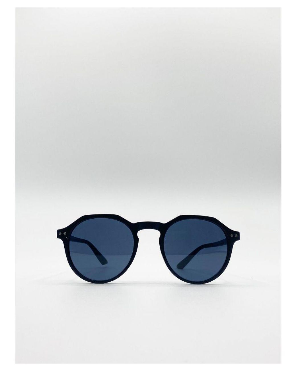 SVNX Blue Classic Preppy Sunglasses With Key Hole Nosebridge