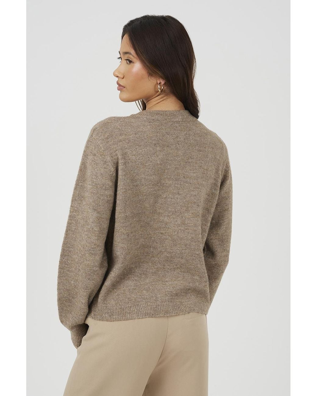 Brave Soul Brown Light Crew Neck Pocket Knitted Cardigan