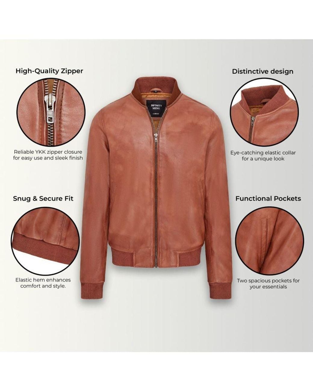 Infinity Leather Brown Soft Ma-1 Varsity Bomber Jacket for men