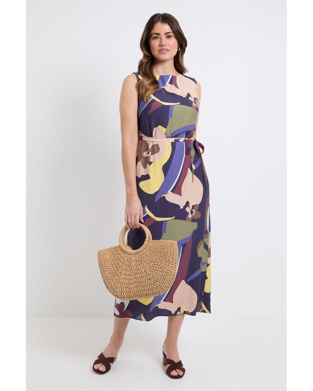 Wallis Blue Abstract Belted Maxi Dress