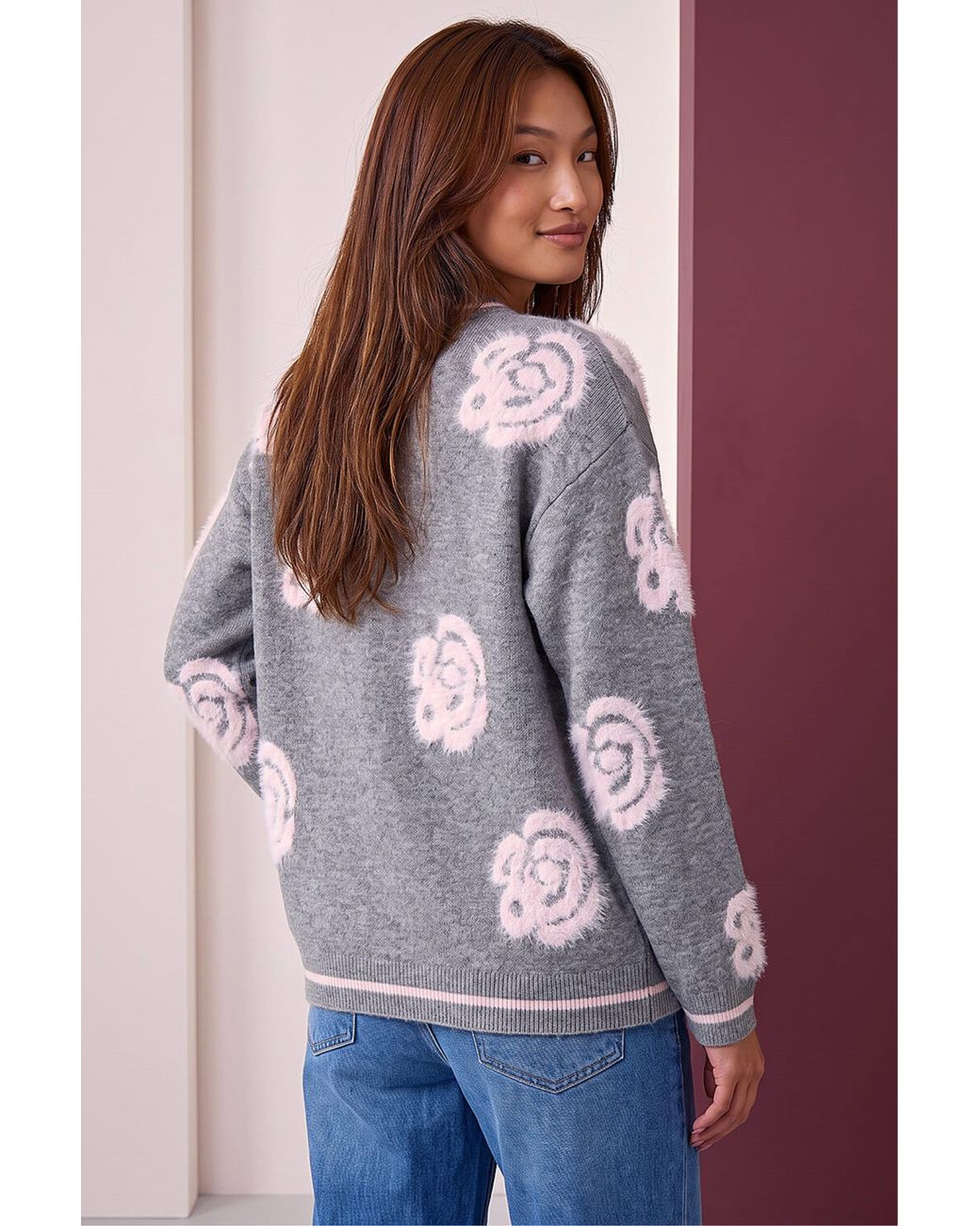 Roman Purple Fluffy Floral Jumper