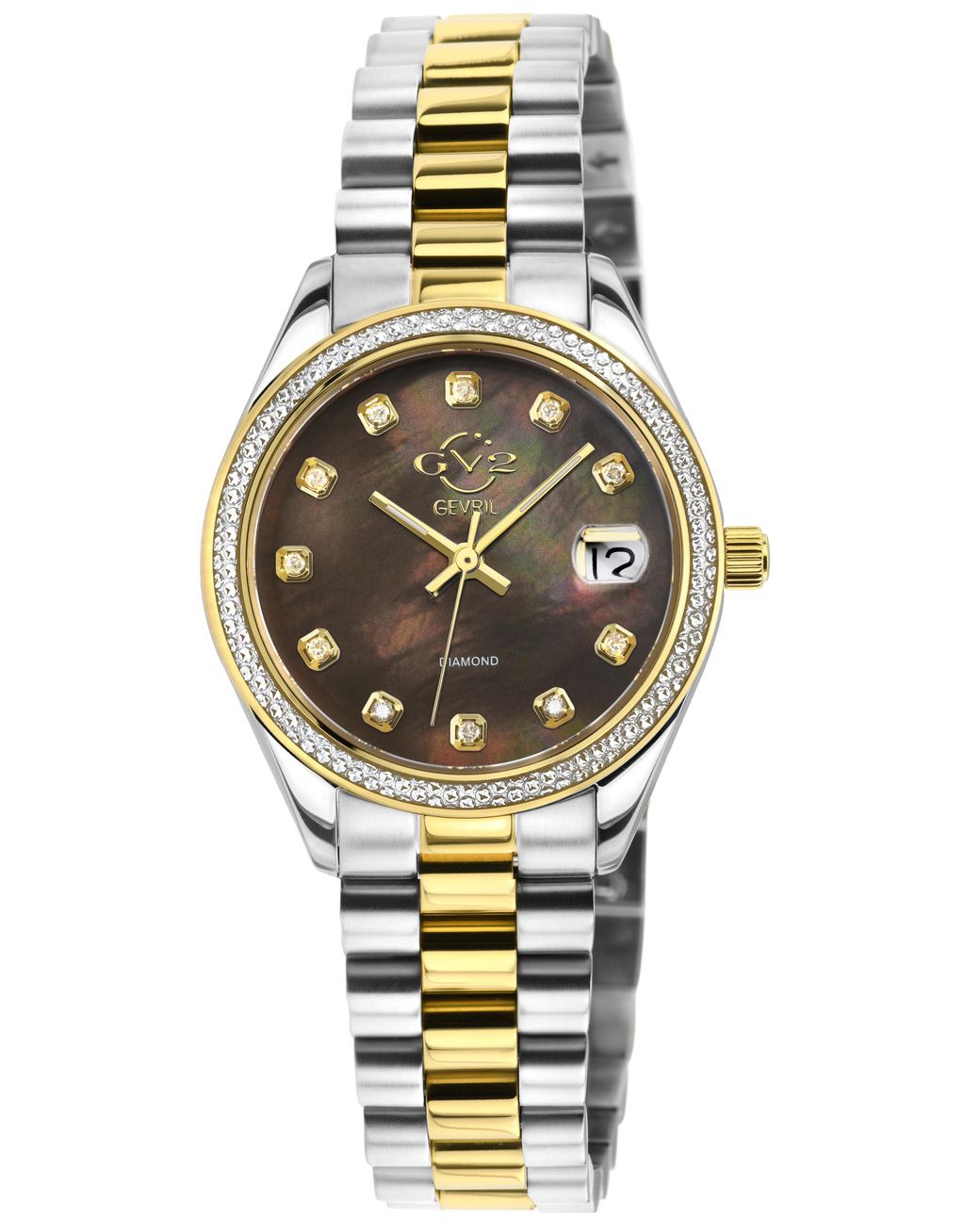 Gv2 Metallic Turin Diamond 12421B Mop Dial Two Toned Ipyg Swiss Quartz Watch for men