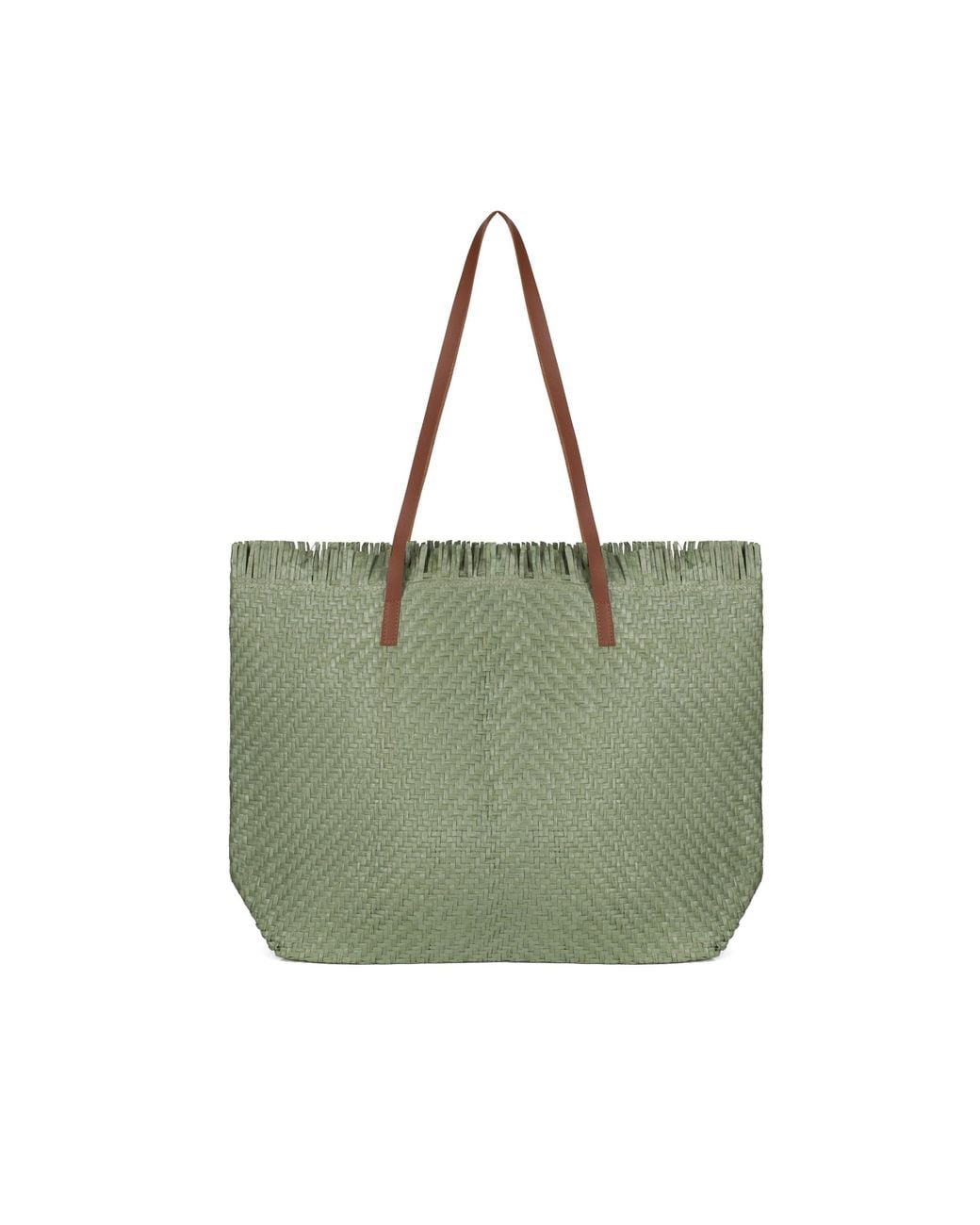 Woodland Leathers Green Large Woven Straw Beach Bag