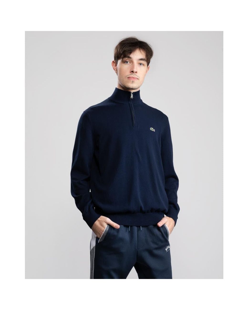 Lacoste Blue Half Zip Logo Sweatshirt for men