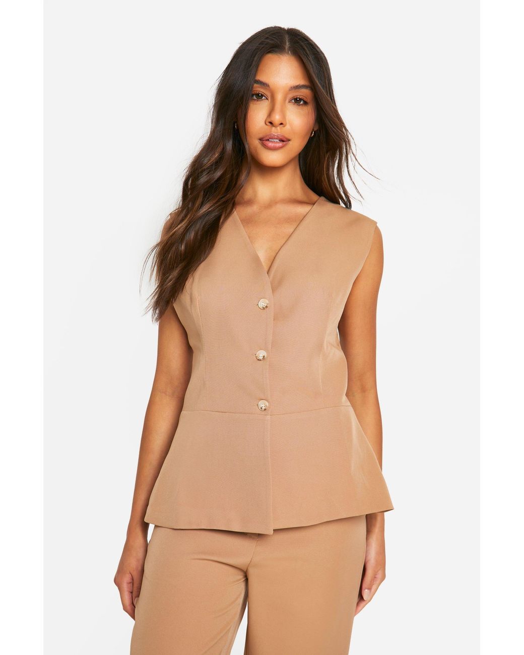 Boohoo Natural Flared Hem Longline Waistcoat