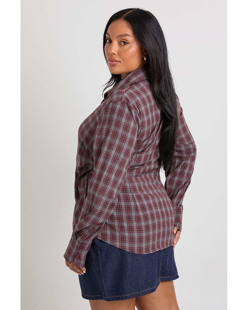 Boohoo Purple Plus Check Wrap Shirt