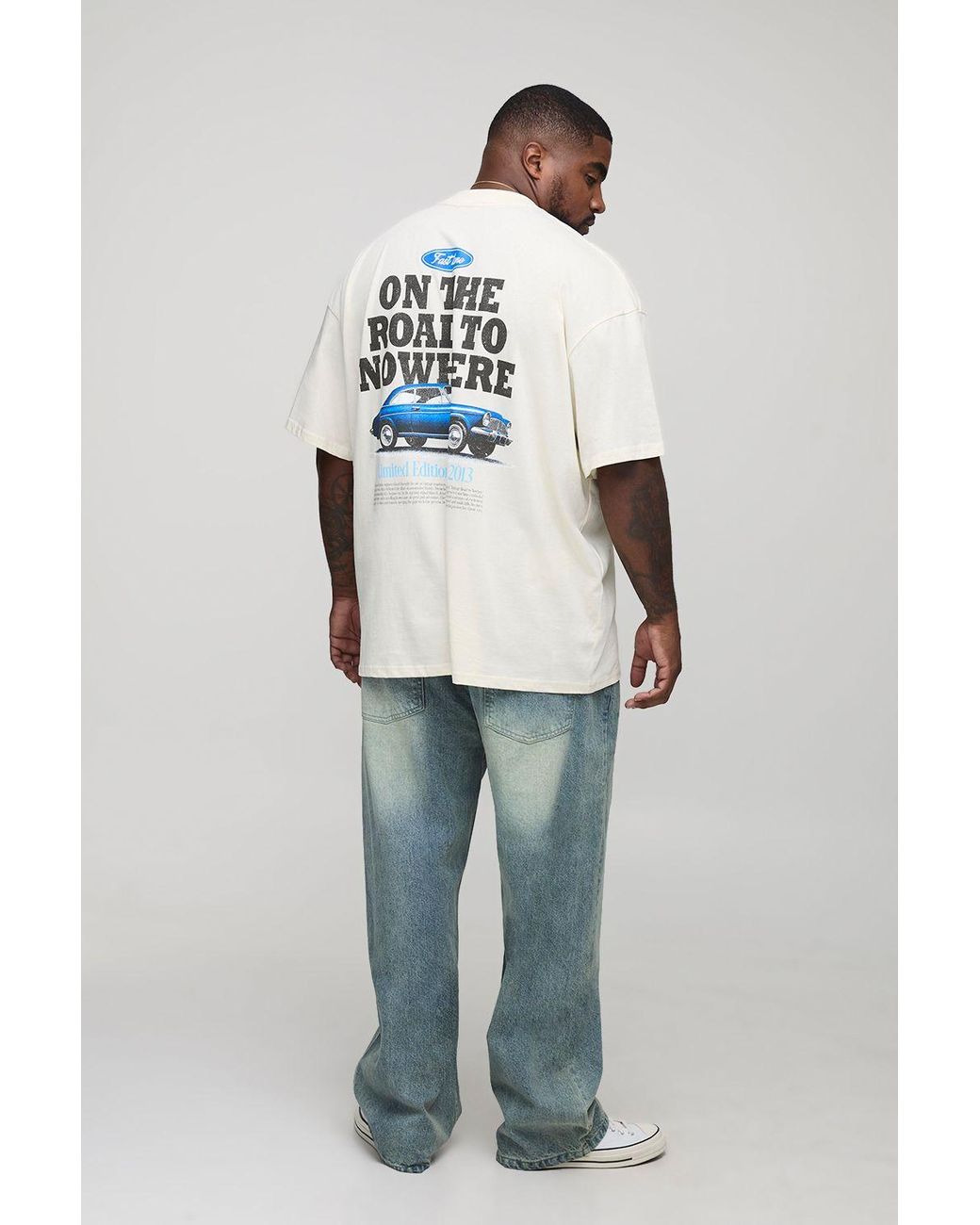 BoohooMAN Blue Plus Straight Leg Extreme Washed Woven Tab Jeans for men