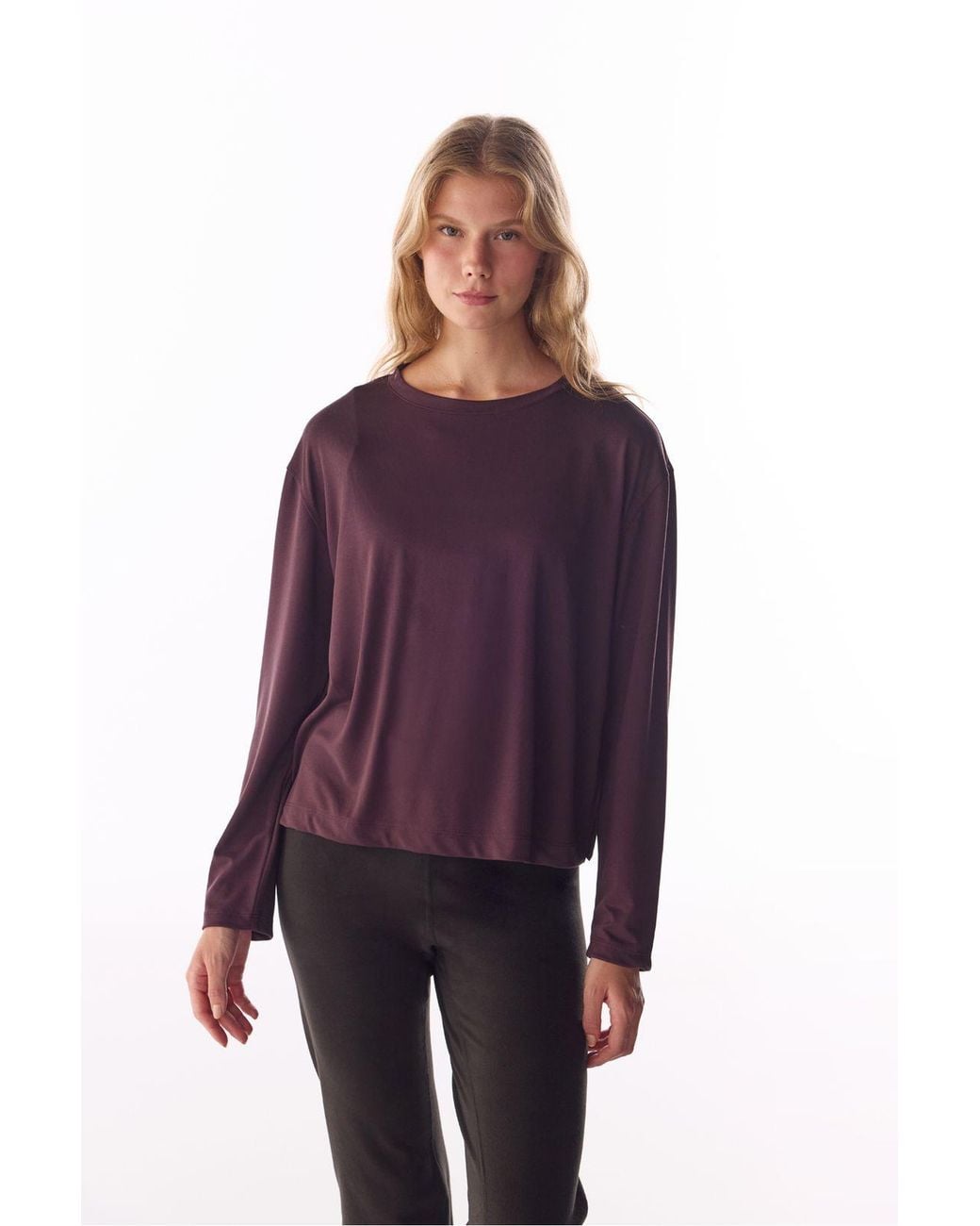 Penti Purple Modal Top With Slit Detail, Long Sleeve