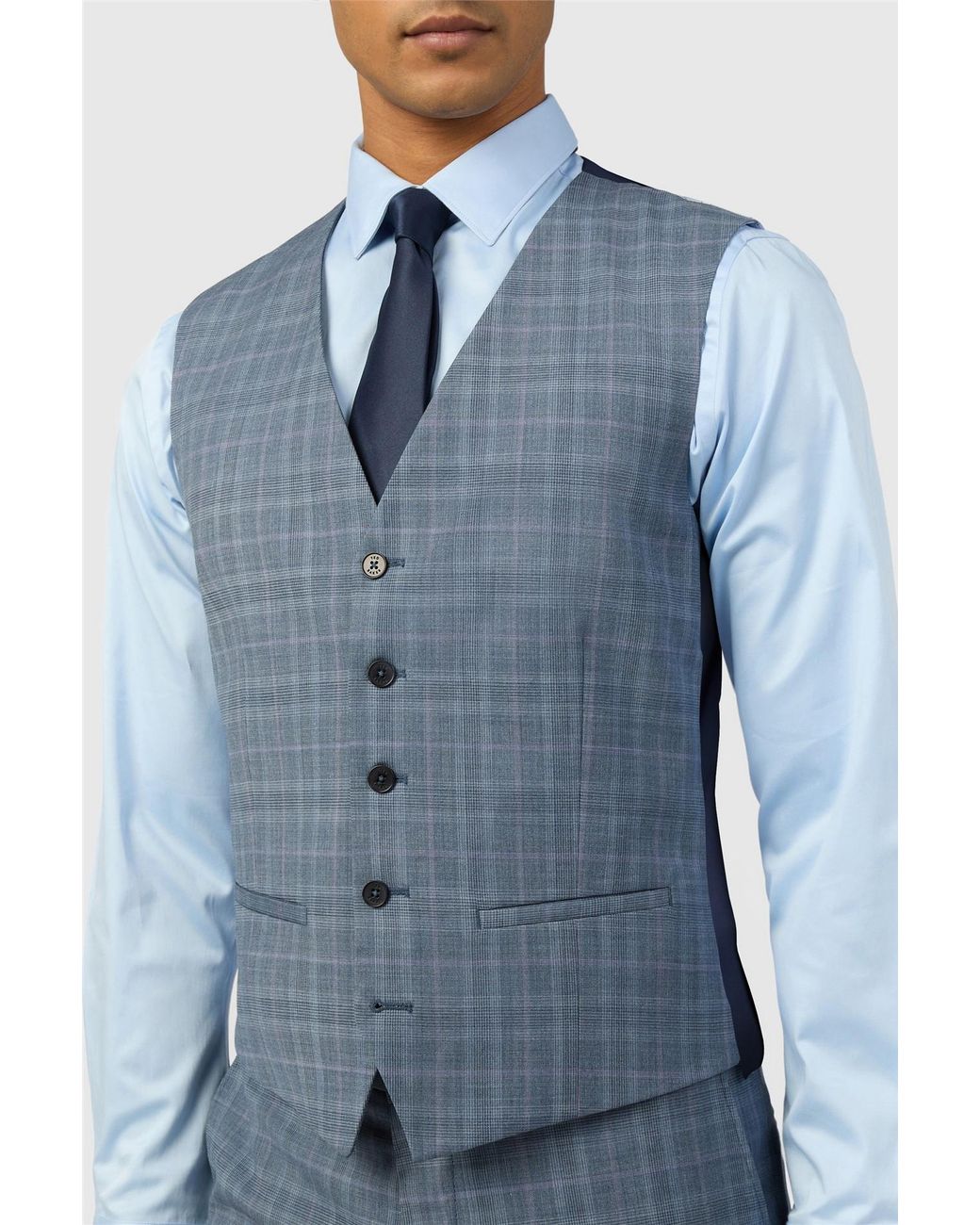 Ted Baker Blue Single Breasted Five Button V-Neck Slim Fit Suit Waistcoat for men