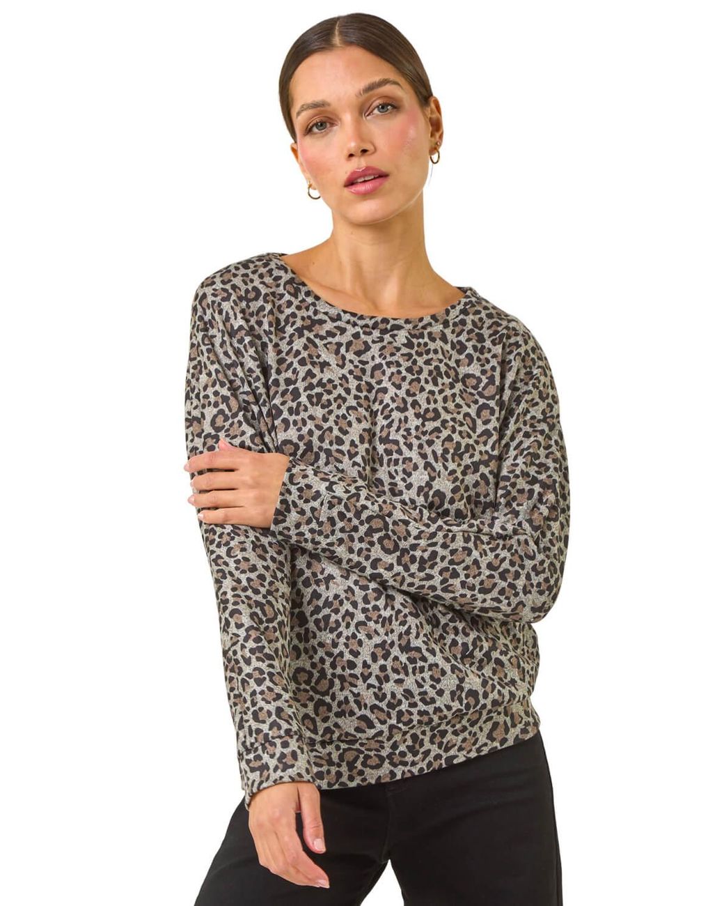 Roman Gray Animal Print Banded Hem Top