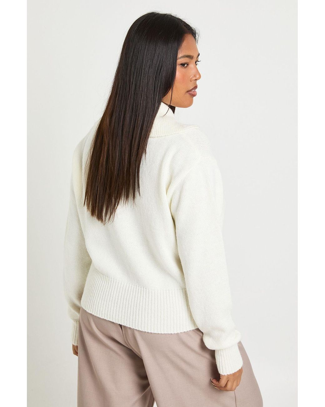 Boohoo Natural Plus Knitted Henley Collared Jumper