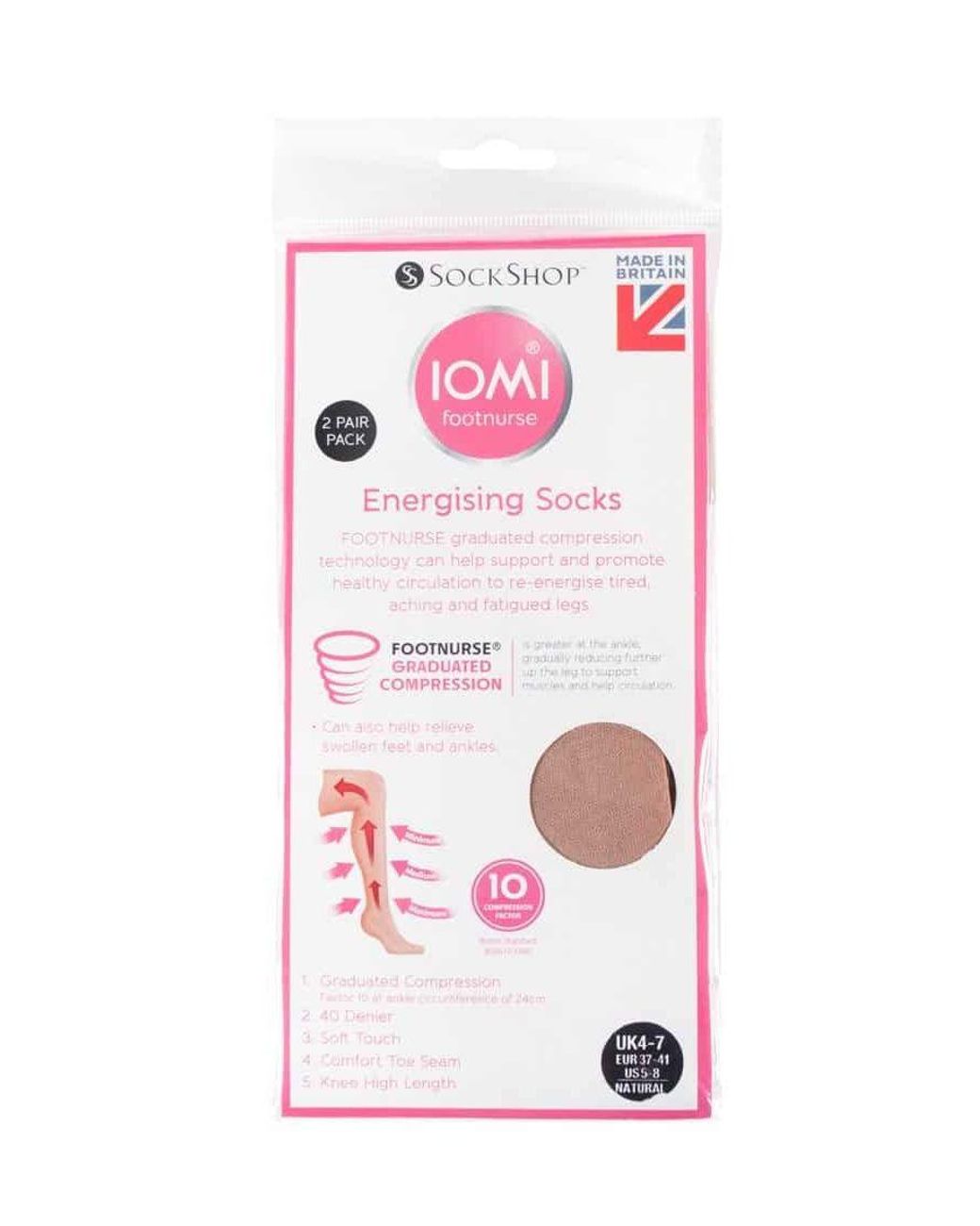 IOMI Brown 2 Pairs Ladies 40 Denier Compression Knee High Energising Socks