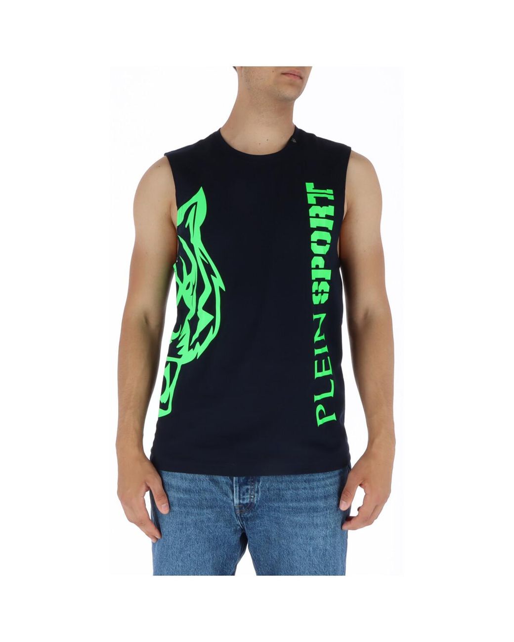 Philipp Plein Blue Tiger Head Muscle Tank Top for men
