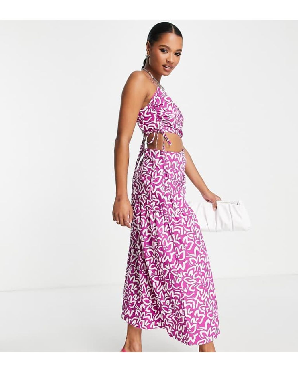 Topshop Unique Purple Ruch Waist Out About Poplin Midi Dress