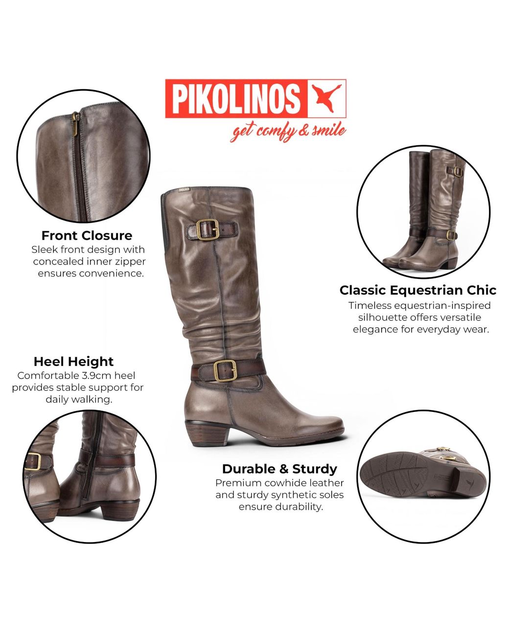 Pikolinos Brown Leather Heel Knee-High Long Boots